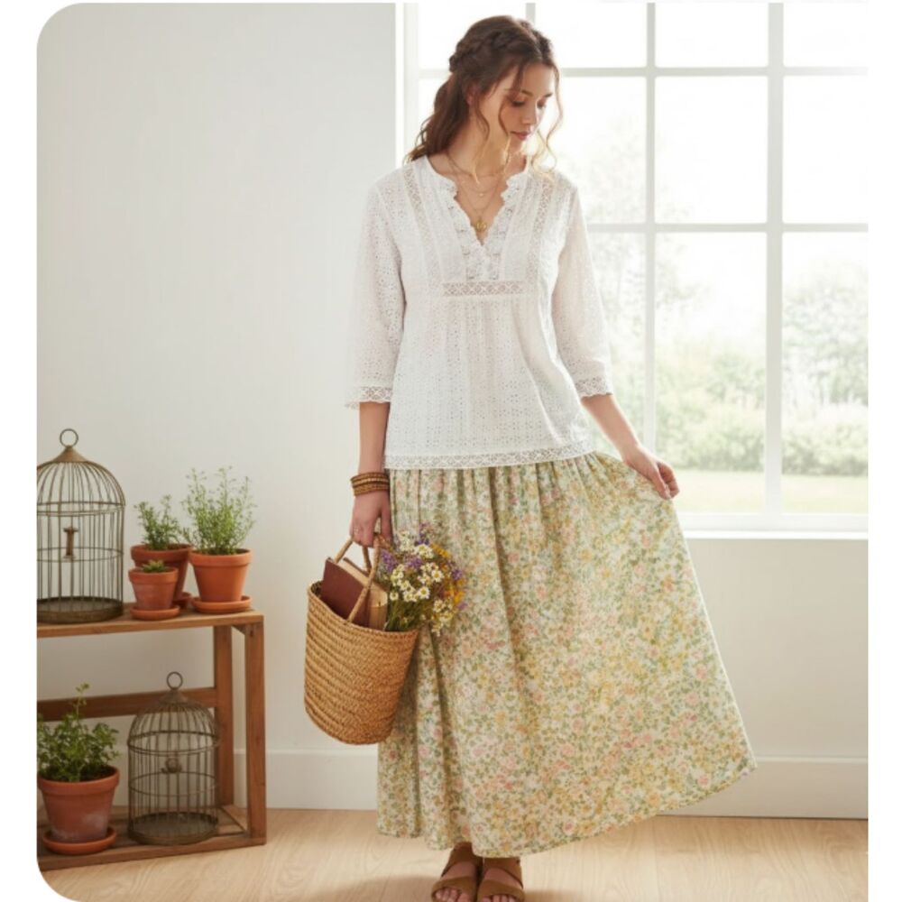 J.‎ Jill White Eyelet Peasant Cottagecore Coastal Top Size Medium